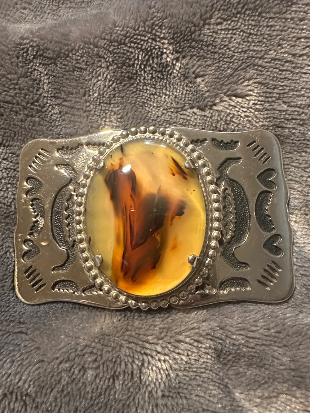 Unisex Amber Stone Western Belt Buckle - Unbranded